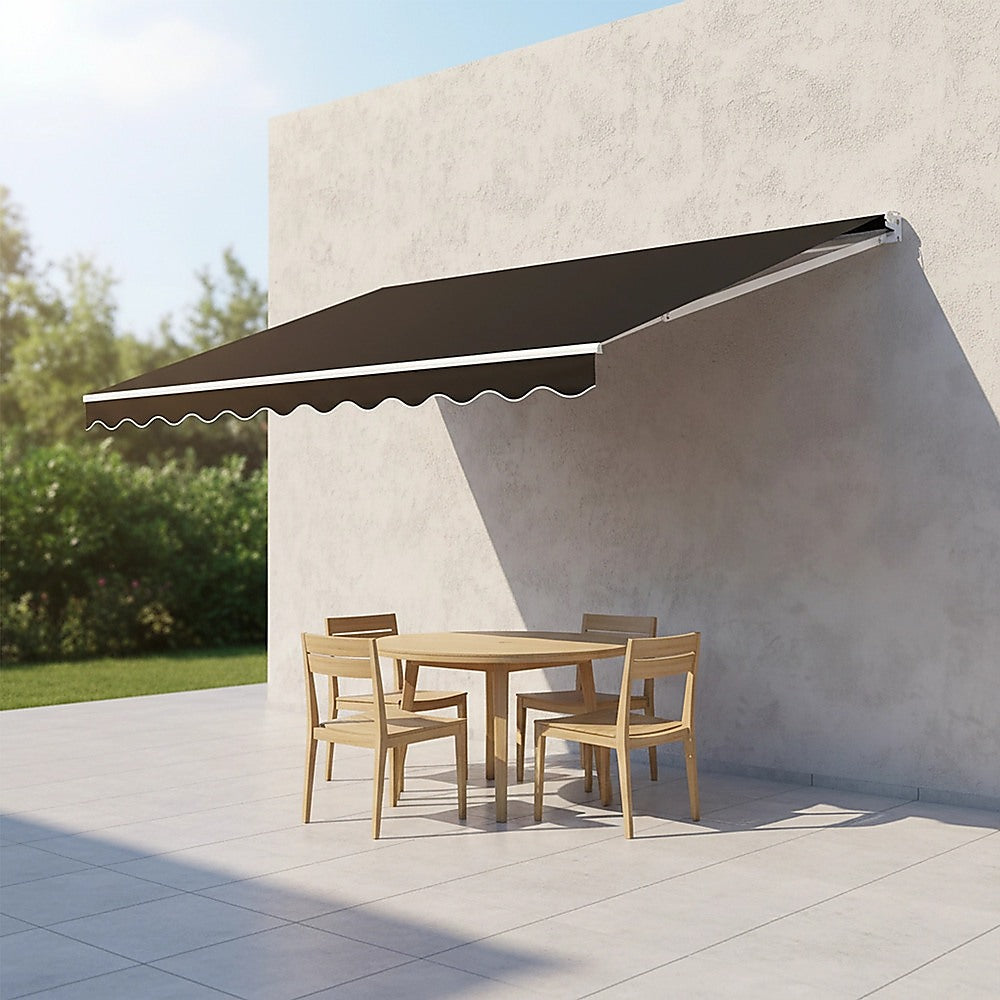 Outdoor Folding Arm Awning Retractable Sunshade Canopy Black 5.0m x 2.5m