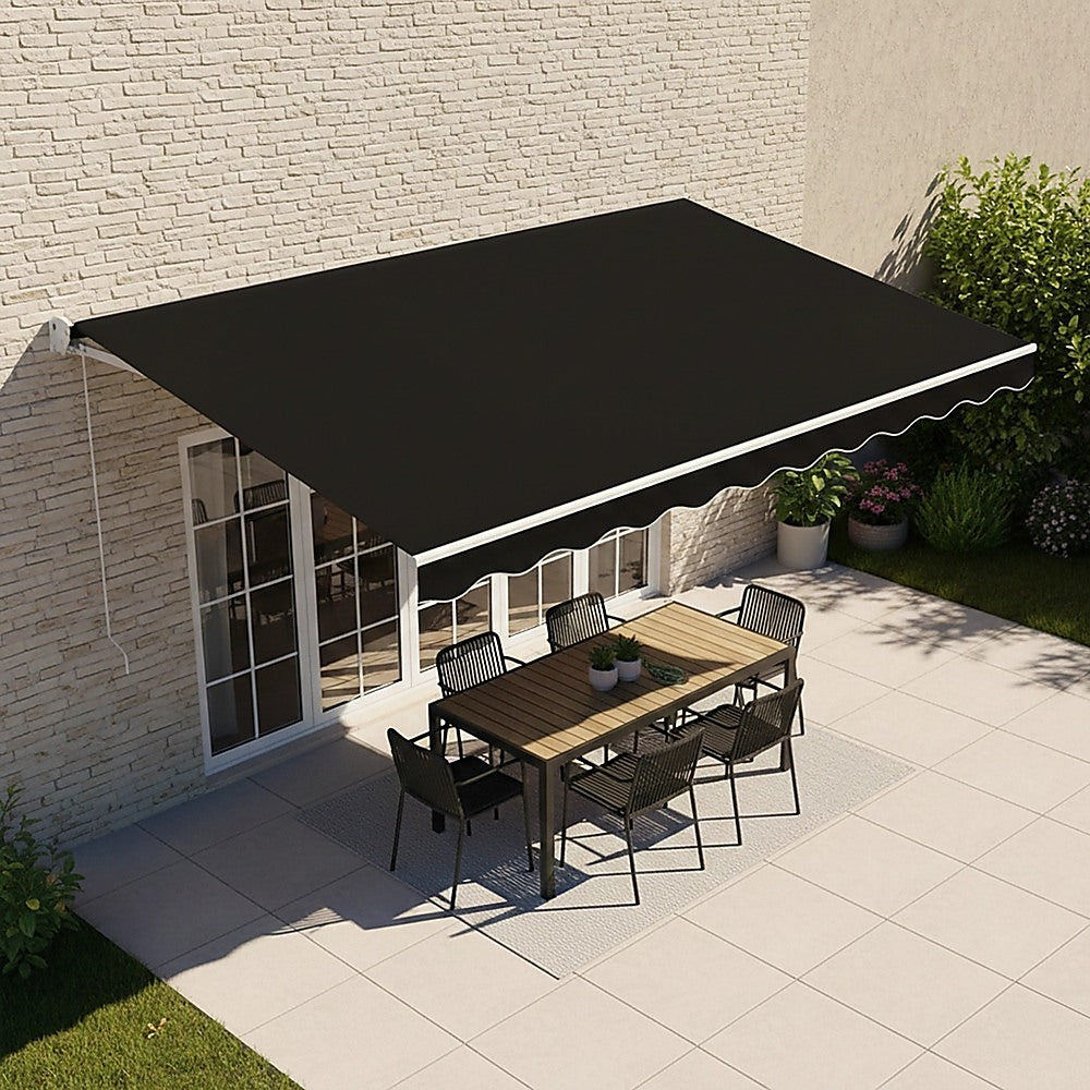 Outdoor Folding Arm Awning Retractable Sunshade Canopy Black 4.0m x 3.0m