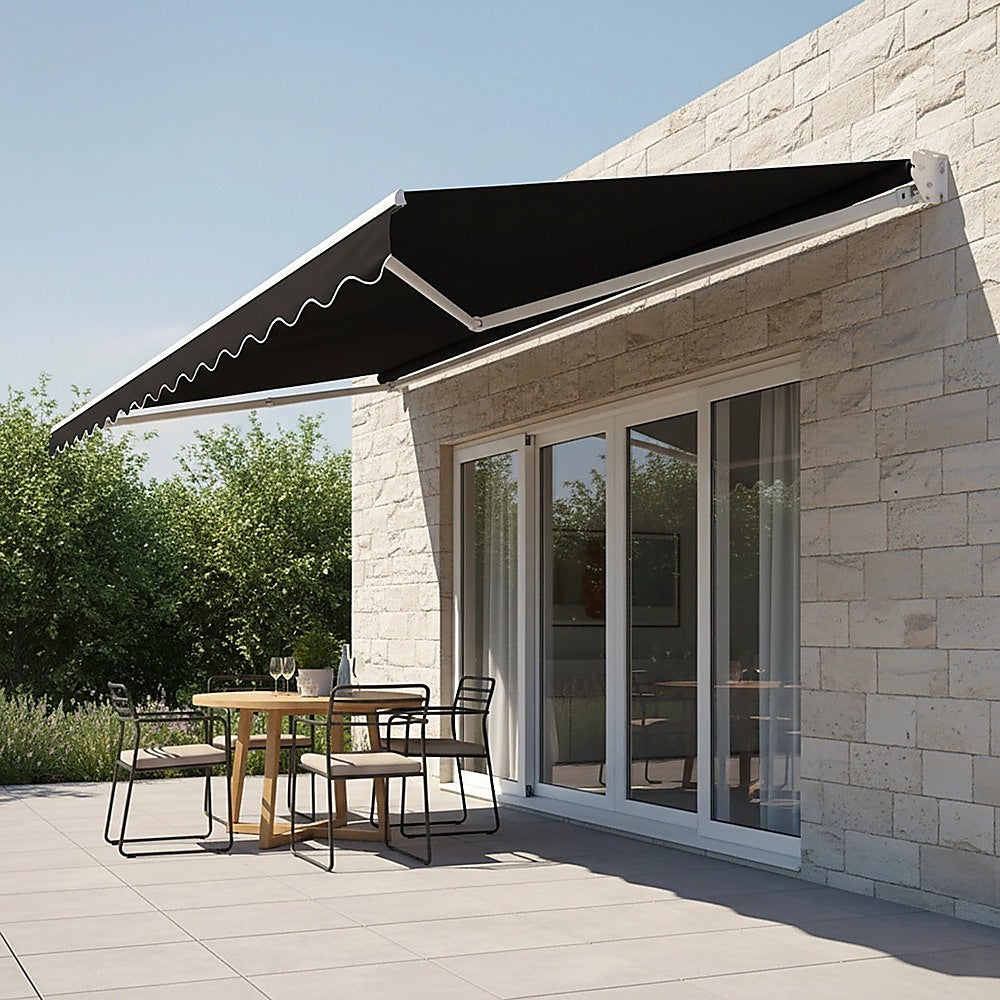 Outdoor Folding Arm Awning Retractable Sunshade Canopy Black 4.0m x 3.0m