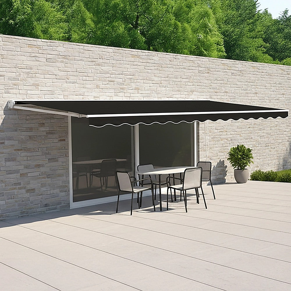 Motorised Outdoor Folding Arm Awning Retractable Sunshade Canopy Black 4.0m x 2.5m