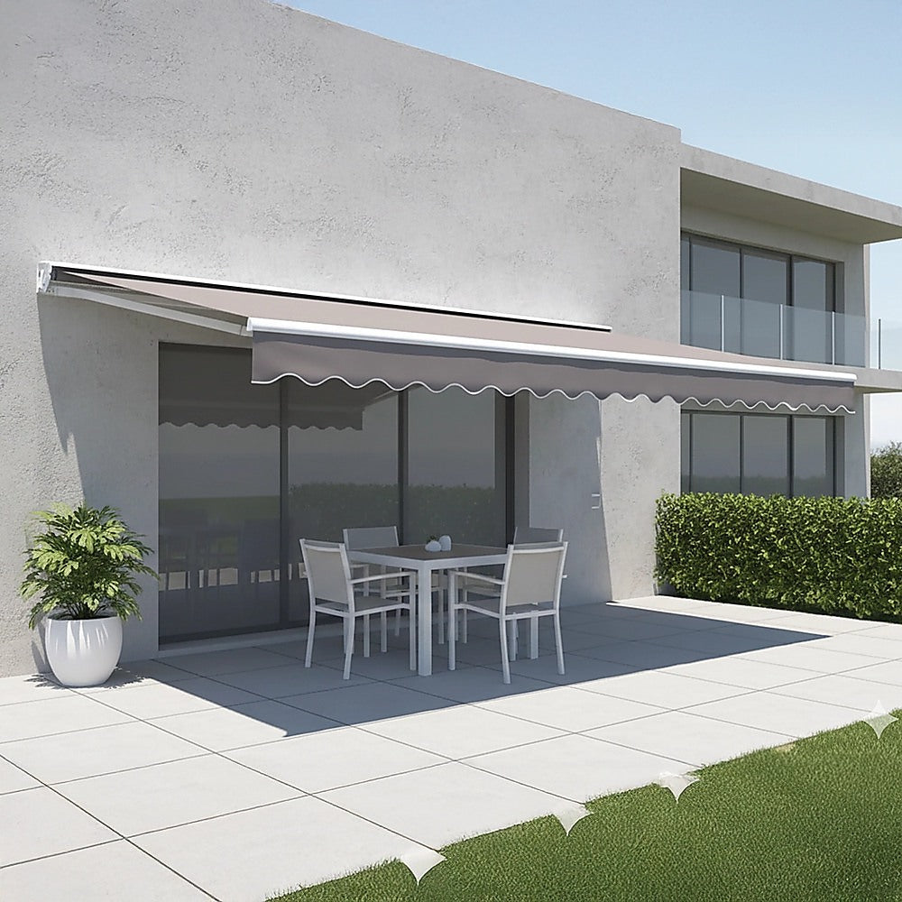 Motorised Outdoor Folding Arm Awning Retractable Sunshade Canopy Grey 4.0m x 3.0m