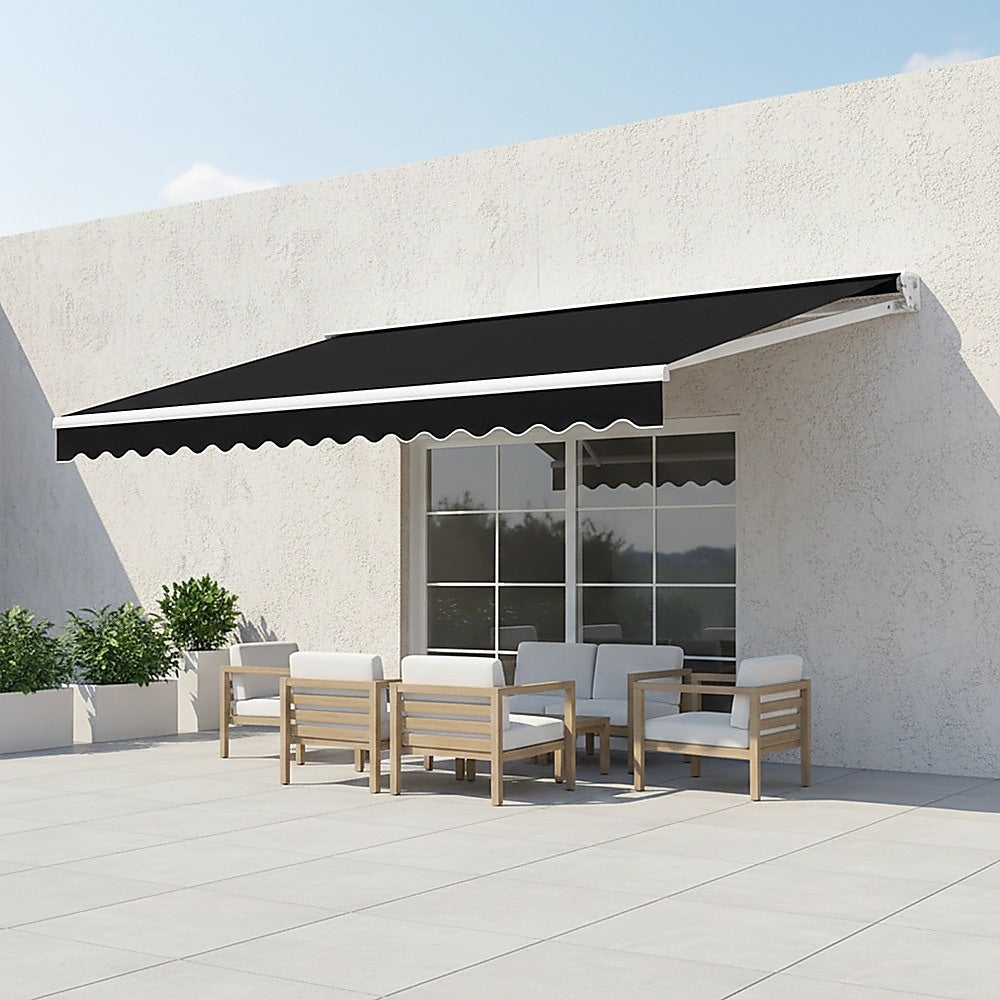 Motorised Outdoor Folding Arm Awning Retractable Sunshade Canopy Black 4.0m x 3.0m
