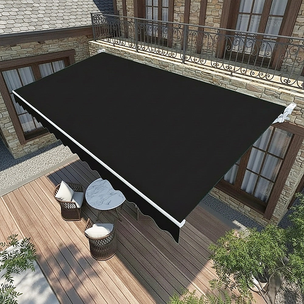 Motorised Outdoor Folding Arm Awning Retractable Sunshade Canopy Black 5.0m x 2.5m