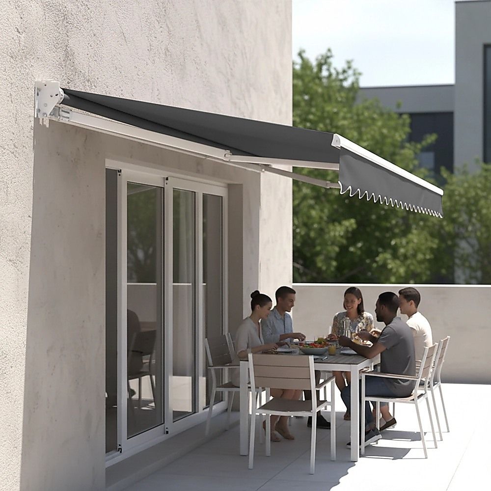 Motorised Outdoor Folding Arm Awning Retractable Sunshade Canopy Grey 5.0m x 3.0m
