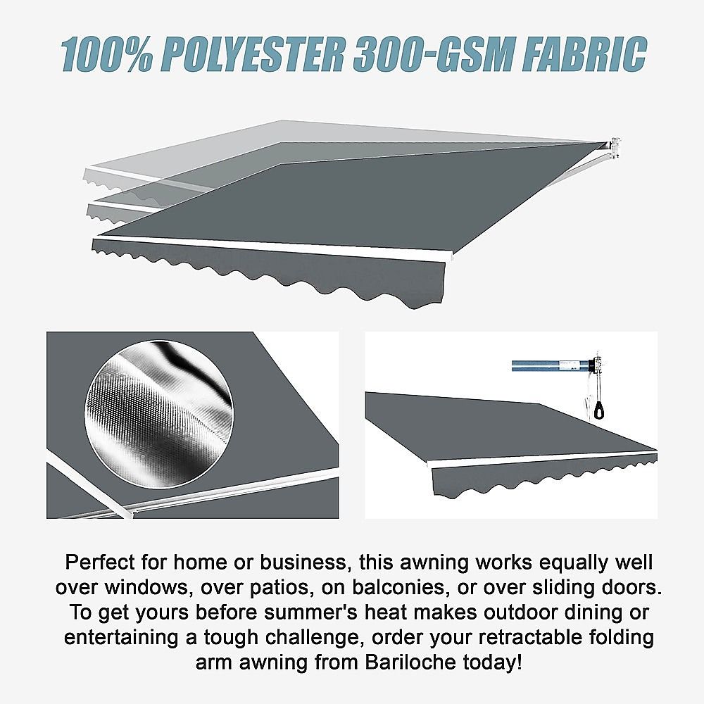 Motorised Outdoor Folding Arm Awning Retractable Sunshade Canopy Grey 5.0m x 3.0m