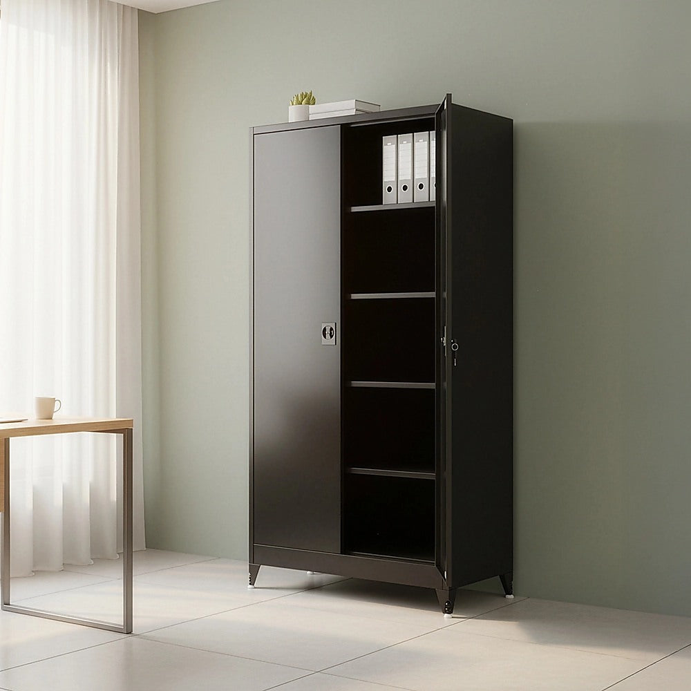 Two-Door Metal Cabinet Shelf Storage for Home Office Gym