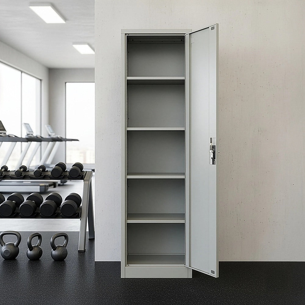 Single-Door Metal Tall Cabinet Shelf Storage for Home Office Gym