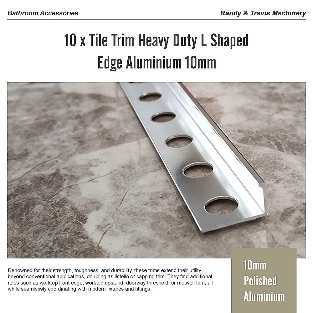 10 x Tile Trim Heavy Duty L Shaped Edge Aluminium 10mm