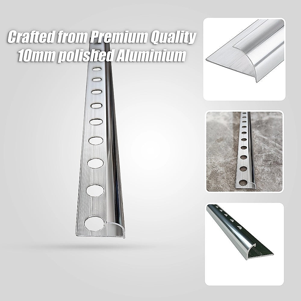 10 x Tile Trim Heavy Duty Round Edge Aluminium 10mm