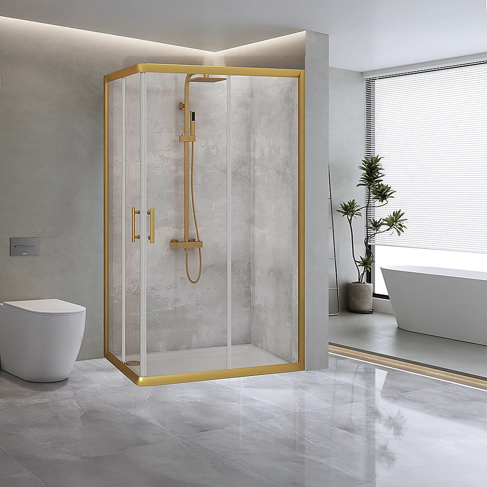 Adjustable 1000x1200mm Double Sliding Door Glass Shower Screen in Gold