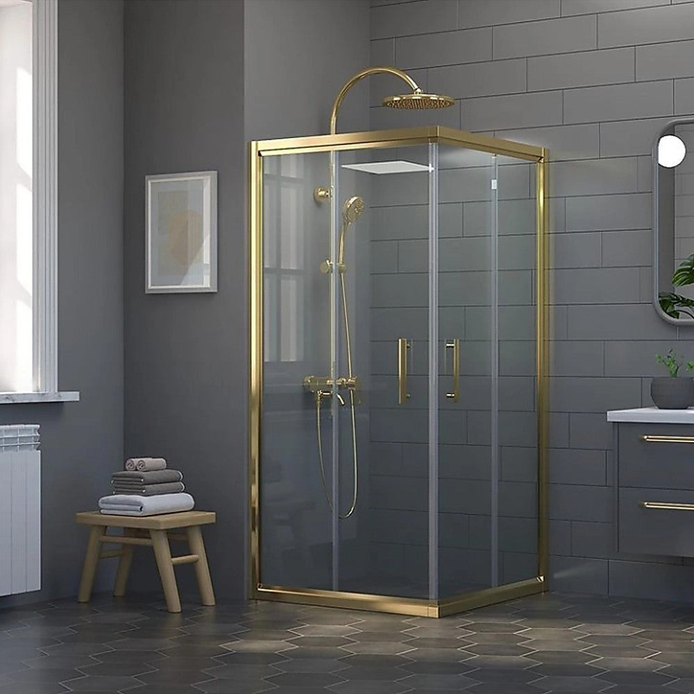 Adjustable 1200x900mm Double Sliding Door Glass Shower Screen in Gold