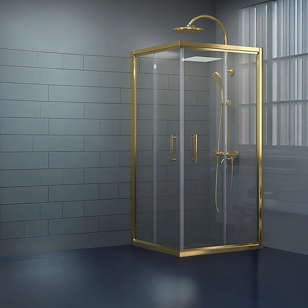 Adjustable 1200x1000mm Double Sliding Door Glass Shower Screen in Gold