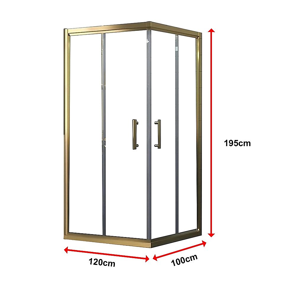 Adjustable 1200x1000mm Double Sliding Door Glass Shower Screen in Gold
