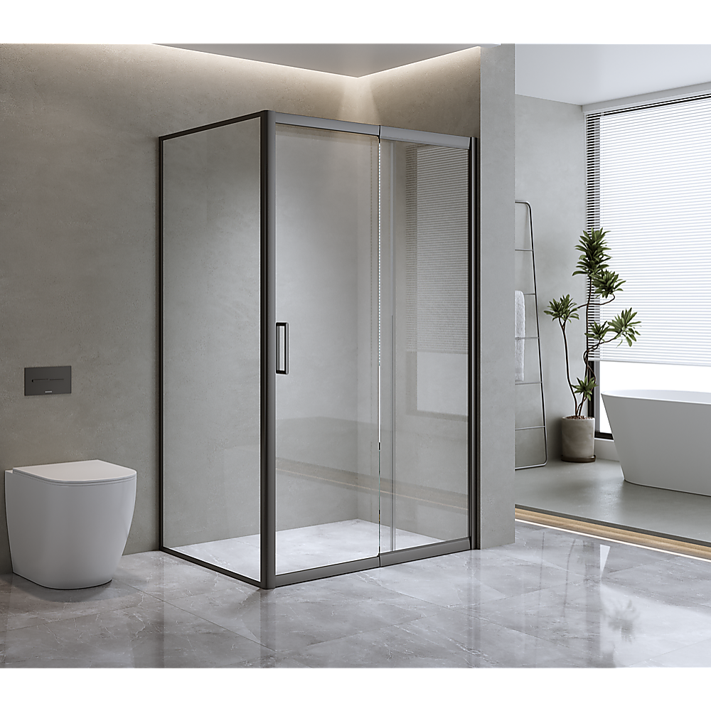150mm Adjustable (2000x920mm) Single Door Corner Sliding Glass Shower Screen in Black