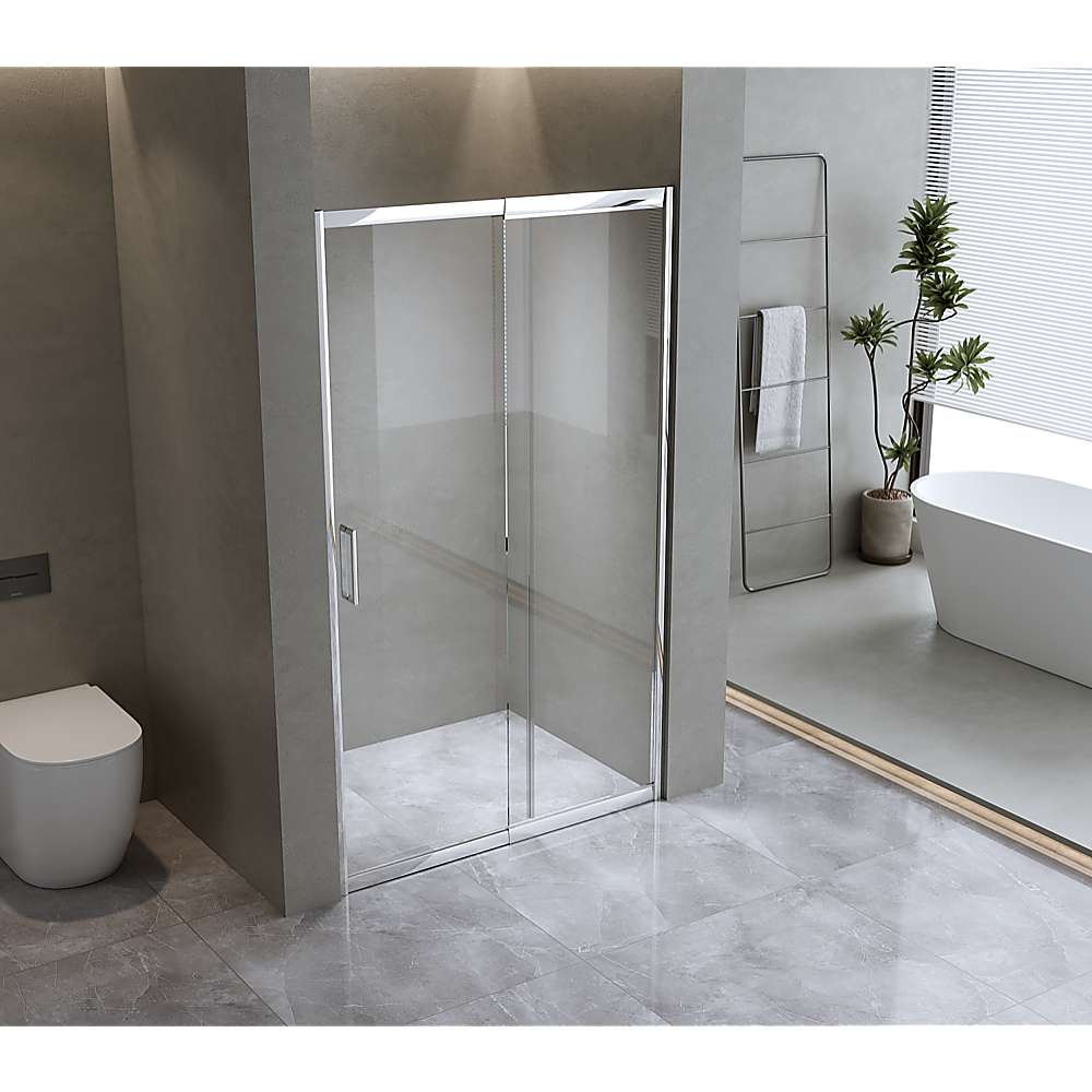 140-150cm Adjustable Wall to Wall Sliding Glass Shower Door in Chrome