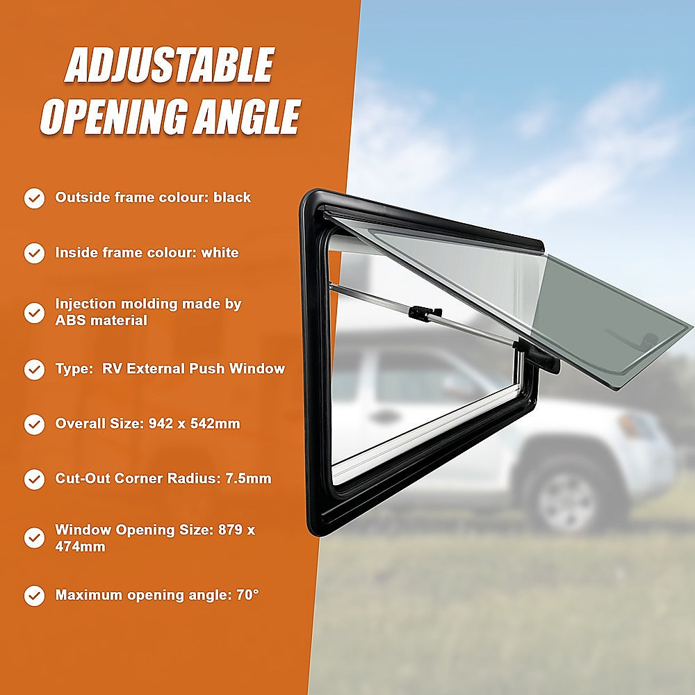 RV Caravan Camper Van Hinged Push Out Window Motorhome Exit Window 900mm x 500mm