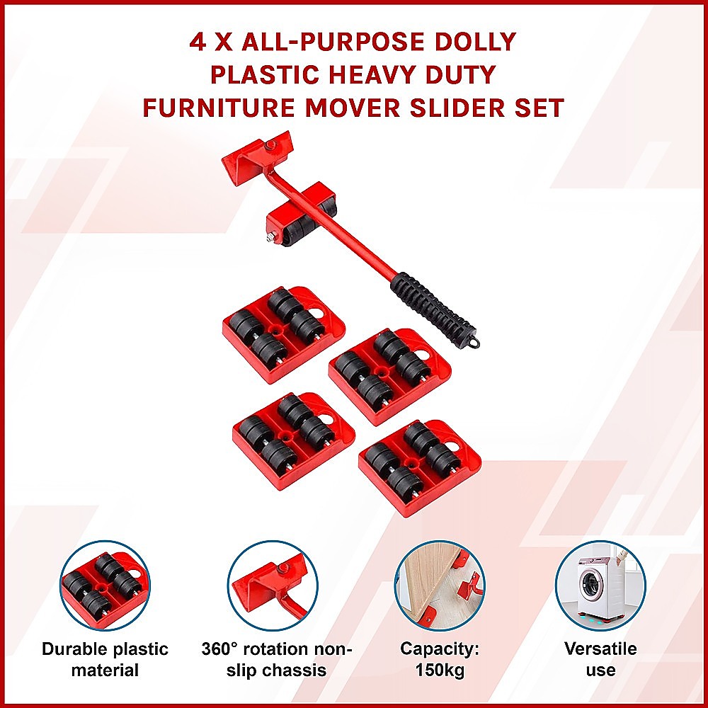 4 X All-purpose Dolly Plastic Heavy Duty Furniture Mover Slider Set