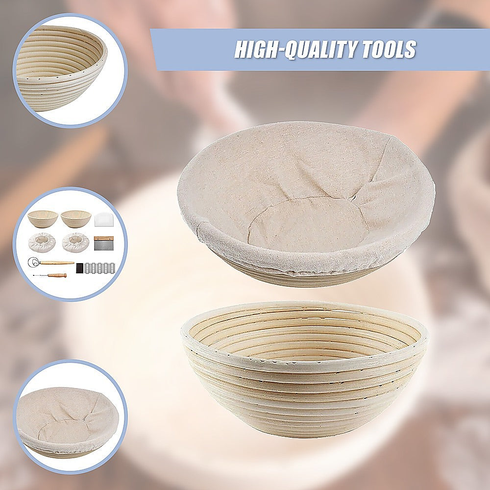 2 x 9 Sourdough Bread Proofing Set Bread Making Kit Round Bowls