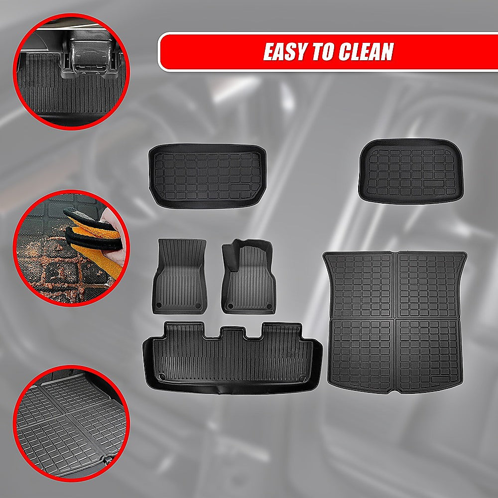 6 piece Tesla Model Y Floor Mats for Front and Rear Trunk Front Passenger and Driver Side