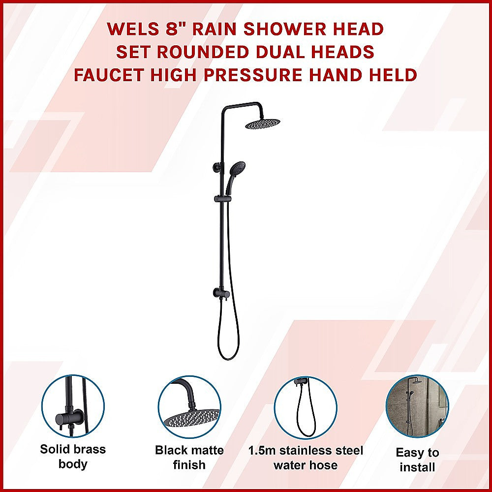 WELS 8 Rain Shower Head Set Rounded Dual Heads Faucet High Pressure Hand Held