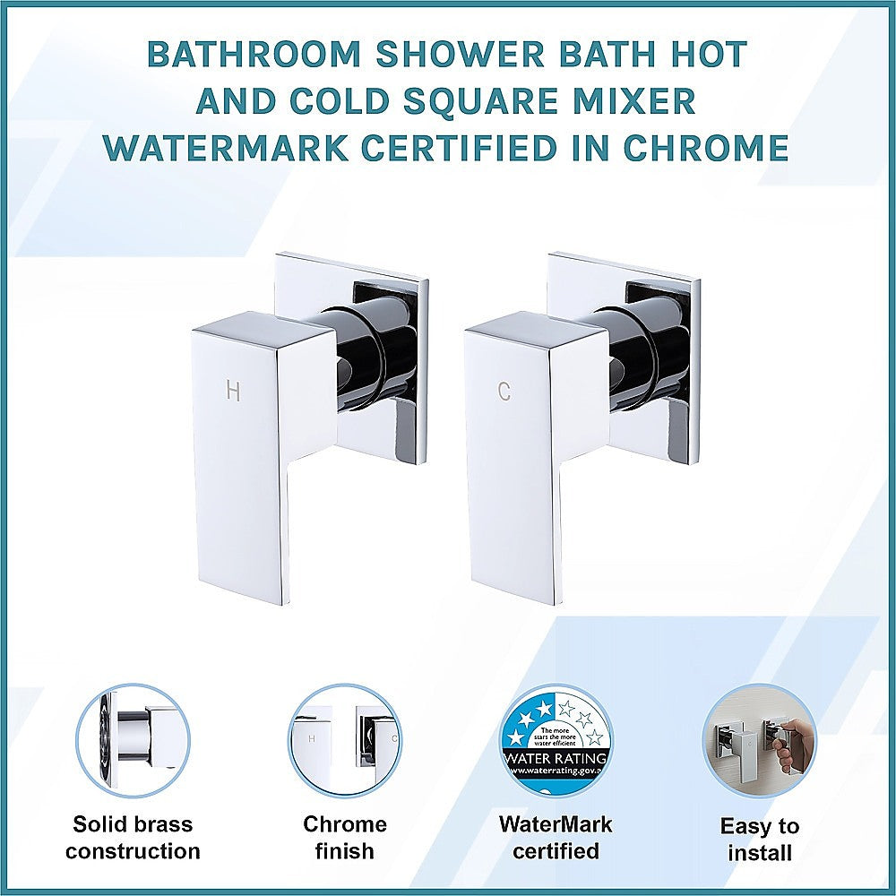 Bathroom Shower Bath Hot and Cold Square Mixer WATERMARK Certified in Chrome