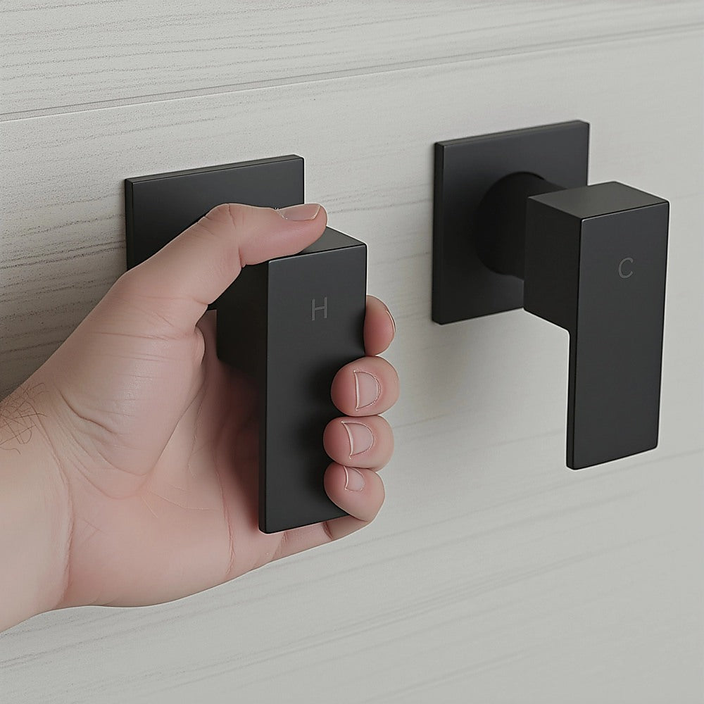 Bathroom Shower Bath Hot and Cold Square Mixer WATERMARK Certified in Black