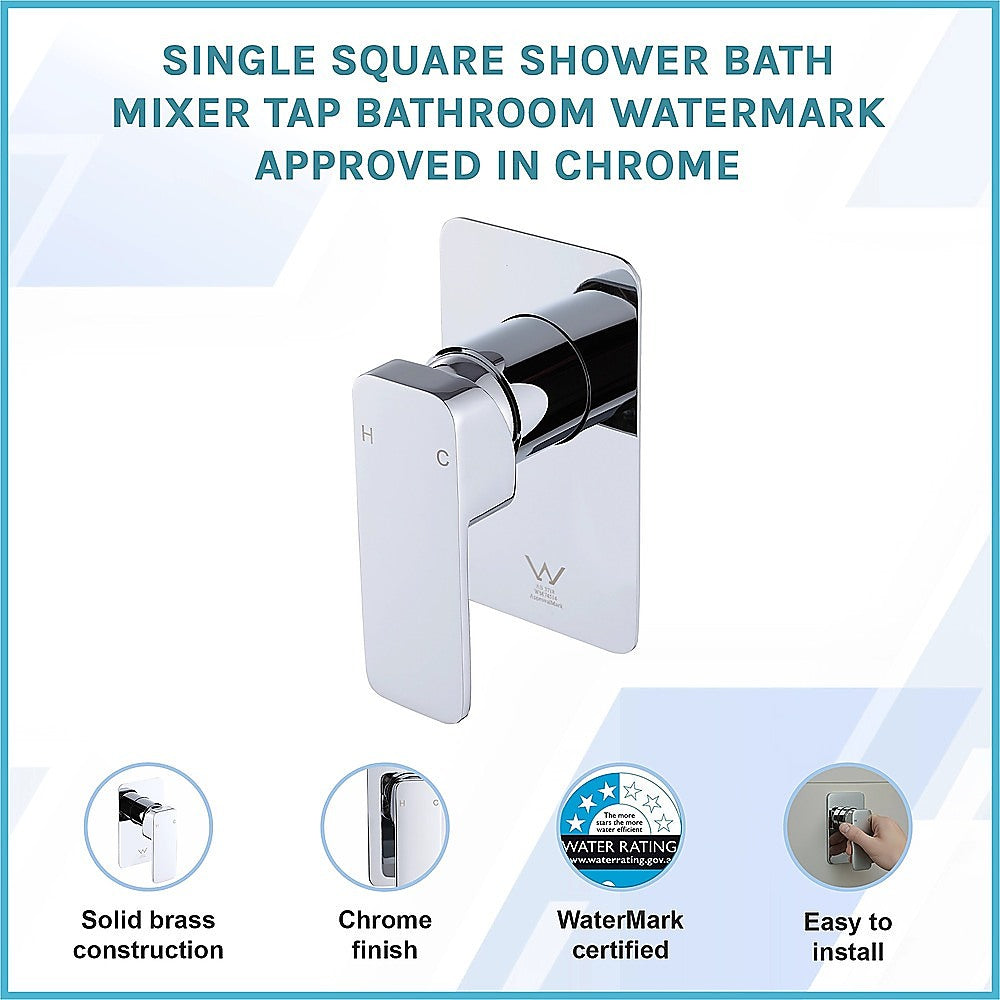 Single Square Shower Bath Mixer Tap Bathroom WATERMARK Approved in Chrome