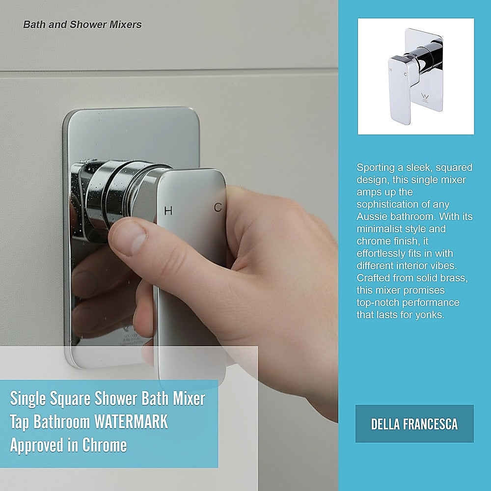 Single Square Shower Bath Mixer Tap Bathroom WATERMARK Approved in Chrome