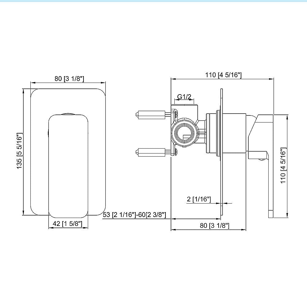 Single Square Shower Bath Mixer Tap Bathroom WATERMARK Approved in Chrome