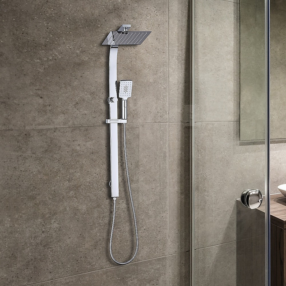 WELS 10 Rain Shower Head Set Square Dual Heads High Pressure with Handheld in Chrome