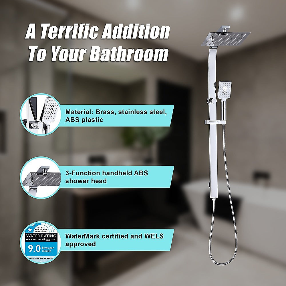 WELS 10 Rain Shower Head Set Square Dual Heads High Pressure with Handheld in Chrome