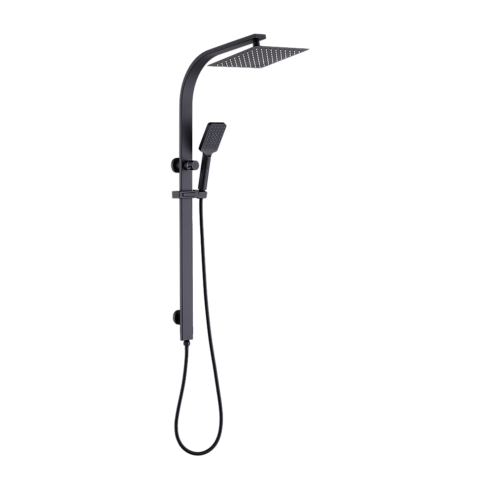 WELS 10 Rain Shower Head Set Square Dual Heads High Pressure with Handheld in Black