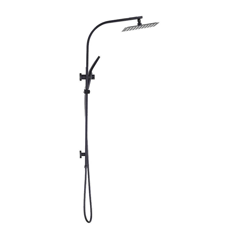 WELS 10 Rain Shower Head Set Square Dual Heads High Pressure with Handheld in Black
