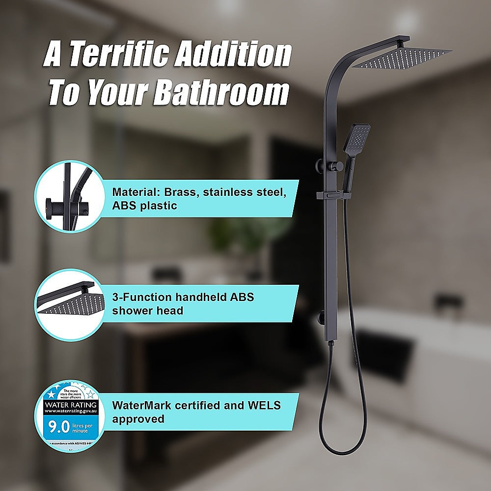 WELS 10 Rain Shower Head Set Square Dual Heads High Pressure with Handheld in Black