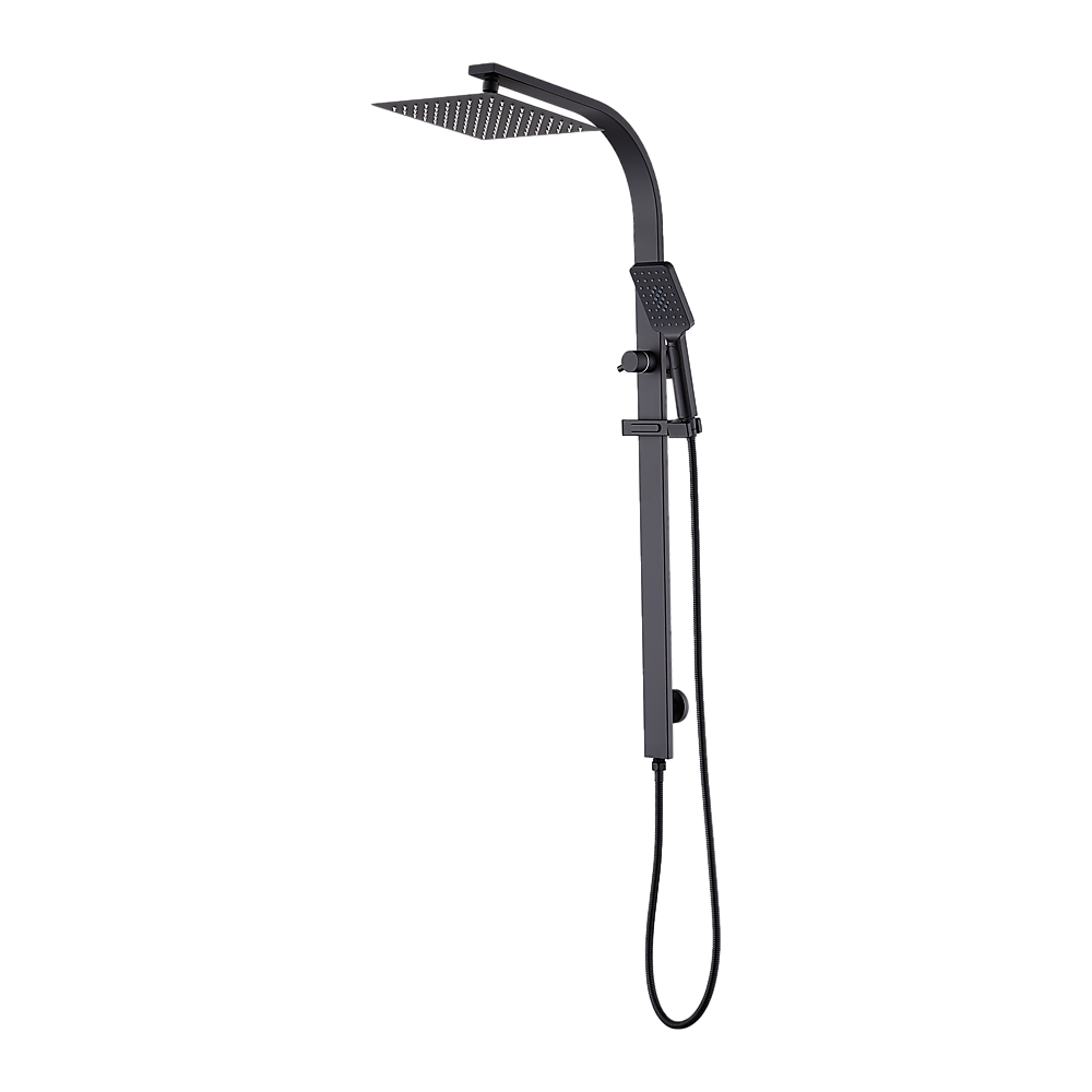 WELS 10 Rain Shower Head Set Square Dual Heads High Pressure with Handheld in Black