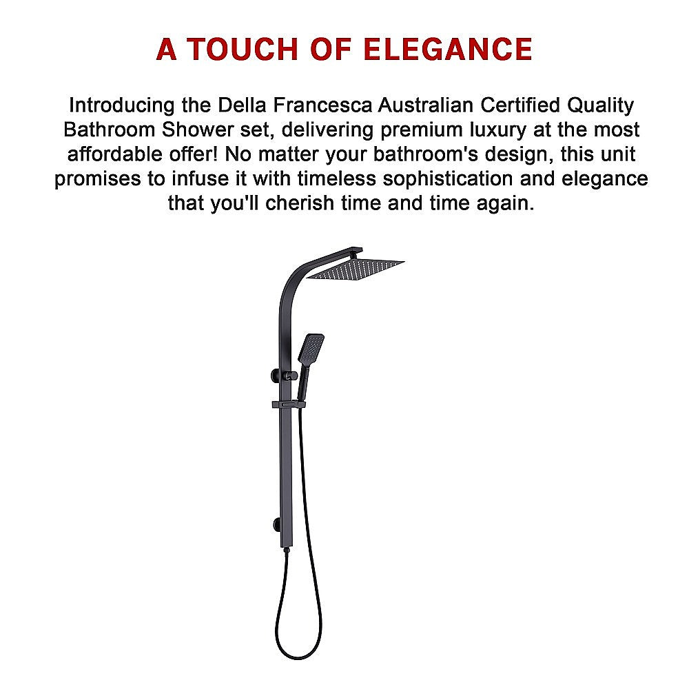 WELS 10 Rain Shower Head Set Square Dual Heads High Pressure with Handheld in Black