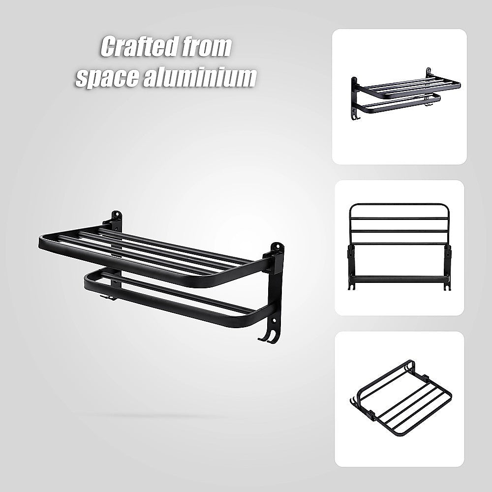 Towel Rack Folding Holder with Hook Accessories Wall Hanger Aluminium Bar Shelf
