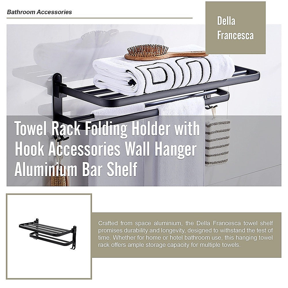 Towel Rack Folding Holder with Hook Accessories Wall Hanger Aluminium Bar Shelf