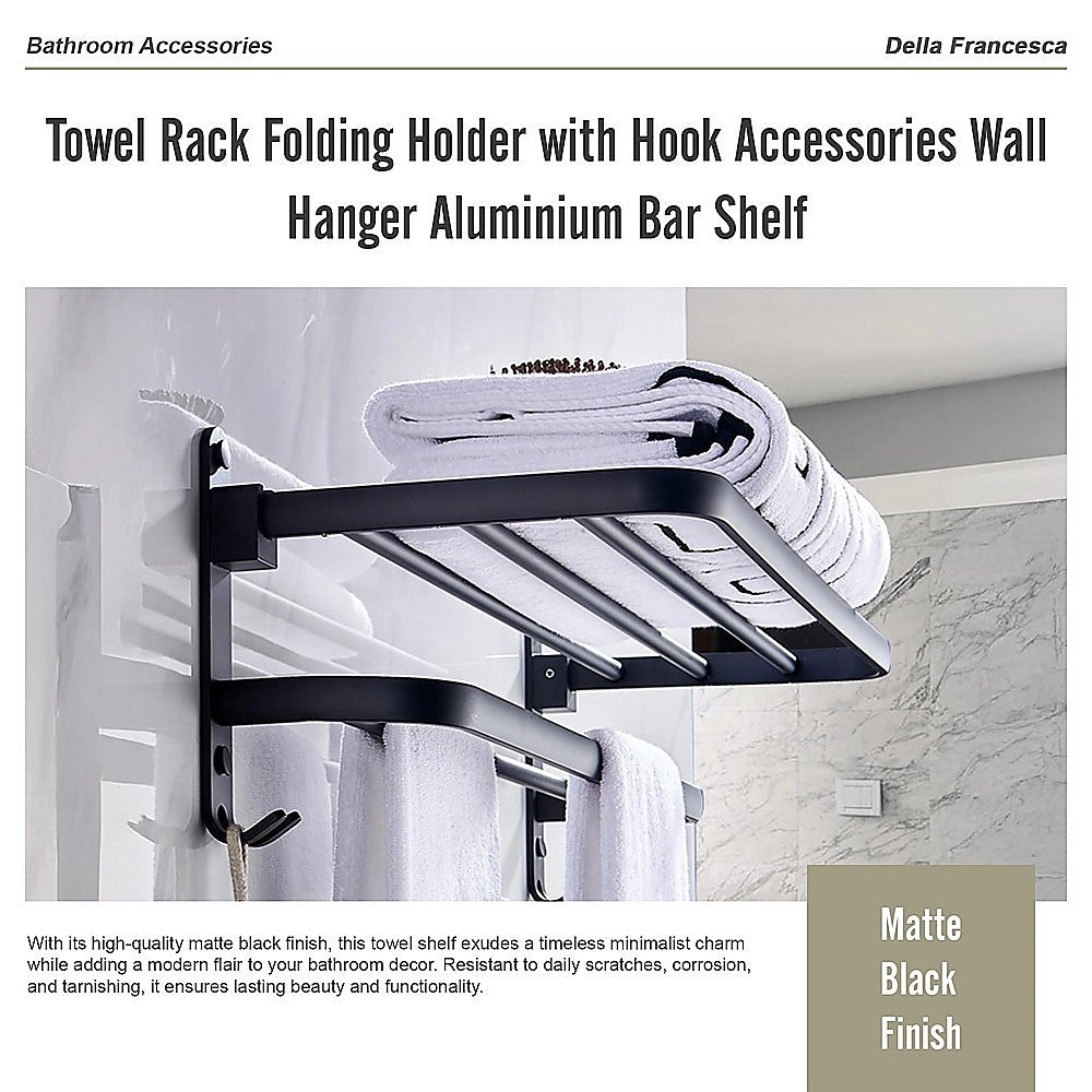 Towel Rack Folding Holder with Hook Accessories Wall Hanger Aluminium Bar Shelf