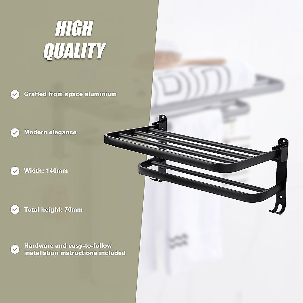 Towel Rack Folding Holder with Hook Accessories Wall Hanger Aluminium Bar Shelf