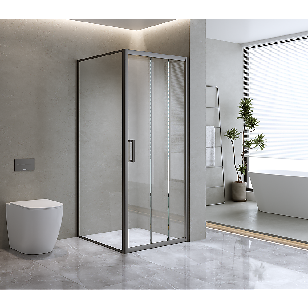 40mm Adjustable Contemporary Corner Sliding Black Shower Screen 86x92cm