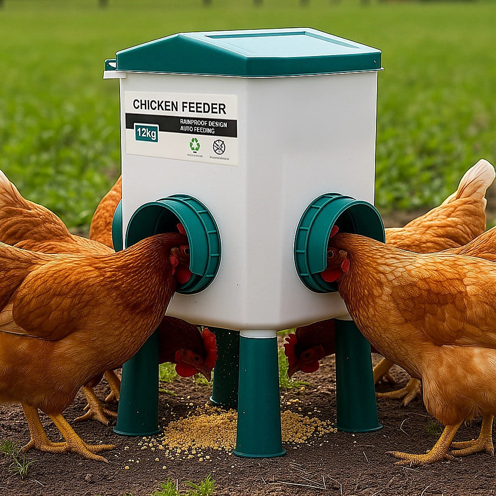 Chicken Feeder Water Food Treadle Poultry Feeding 12KG Large Capacity 11L