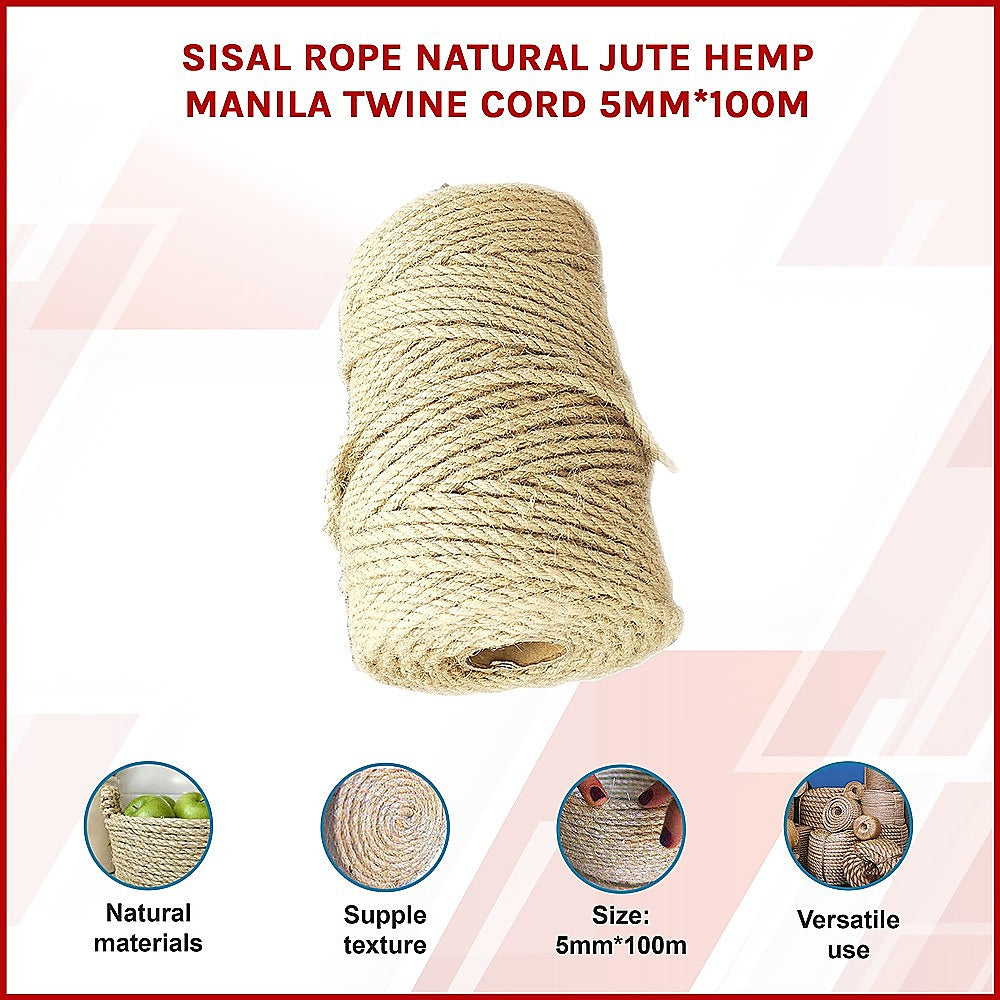 Sisal Rope Natural Jute Hemp Manila Twine Cord 5mm*100m