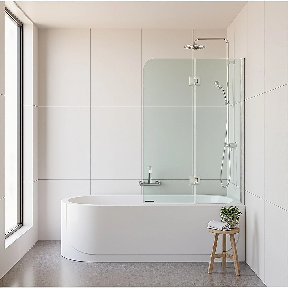 120cm Frameless Glass Bath Screen Wall Channel with Brass Hinges in Nickel Finish