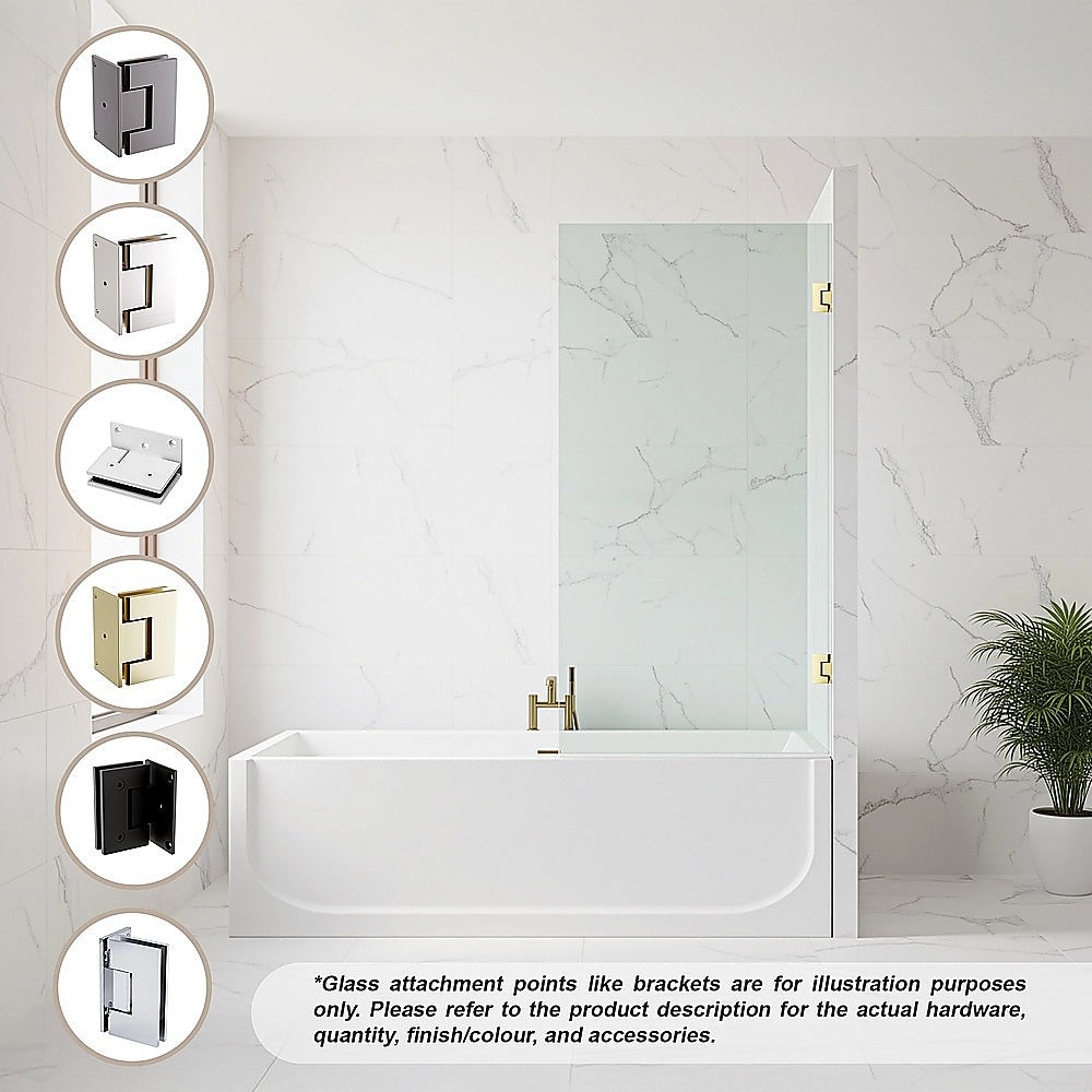 90cm Frameless Swing Bath Screen – Nickel Hardware with Stainless steel hinge for Modern Bathrooms