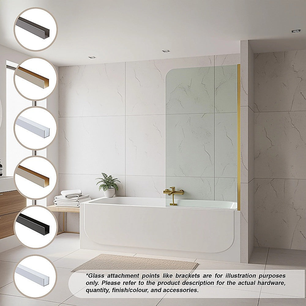 70cm Frameless Glass Bath Screen – Modern Wall Channel in Gold for Stylish Bathroom Upgrade
