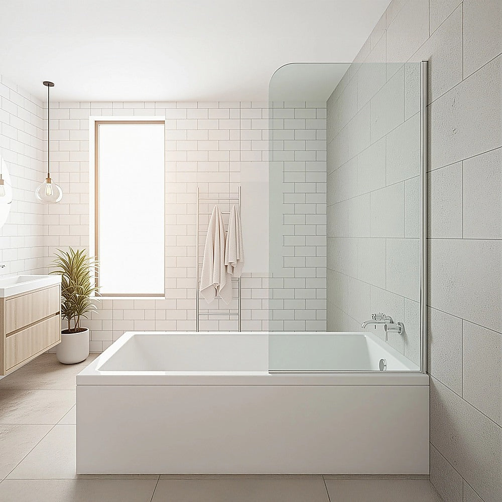 70cm Frameless Glass Bath Screen ??Modern Wall Channel in Gunmetal for Stylish Bathroom Upgrade