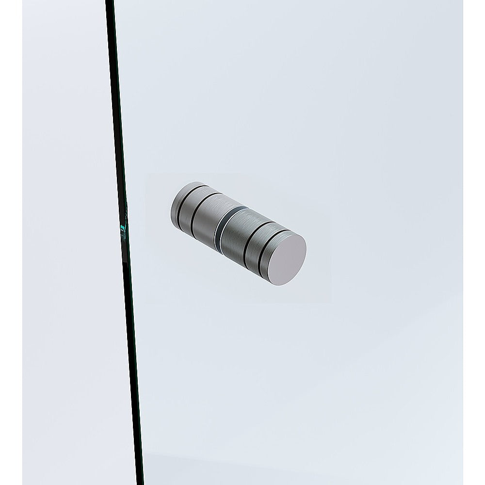 120cm Frameless Wall-to-Wall Shower Screen with Gunmetal F-Brackets and Floor F-Bracket, Brass Hinges & Round Knob Handle