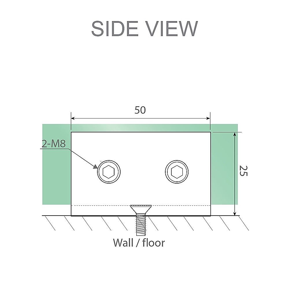 110x70cm Corner Frameless Shower Screen with Nickel U-Brackets and SS Hinges, Square Knob Handle