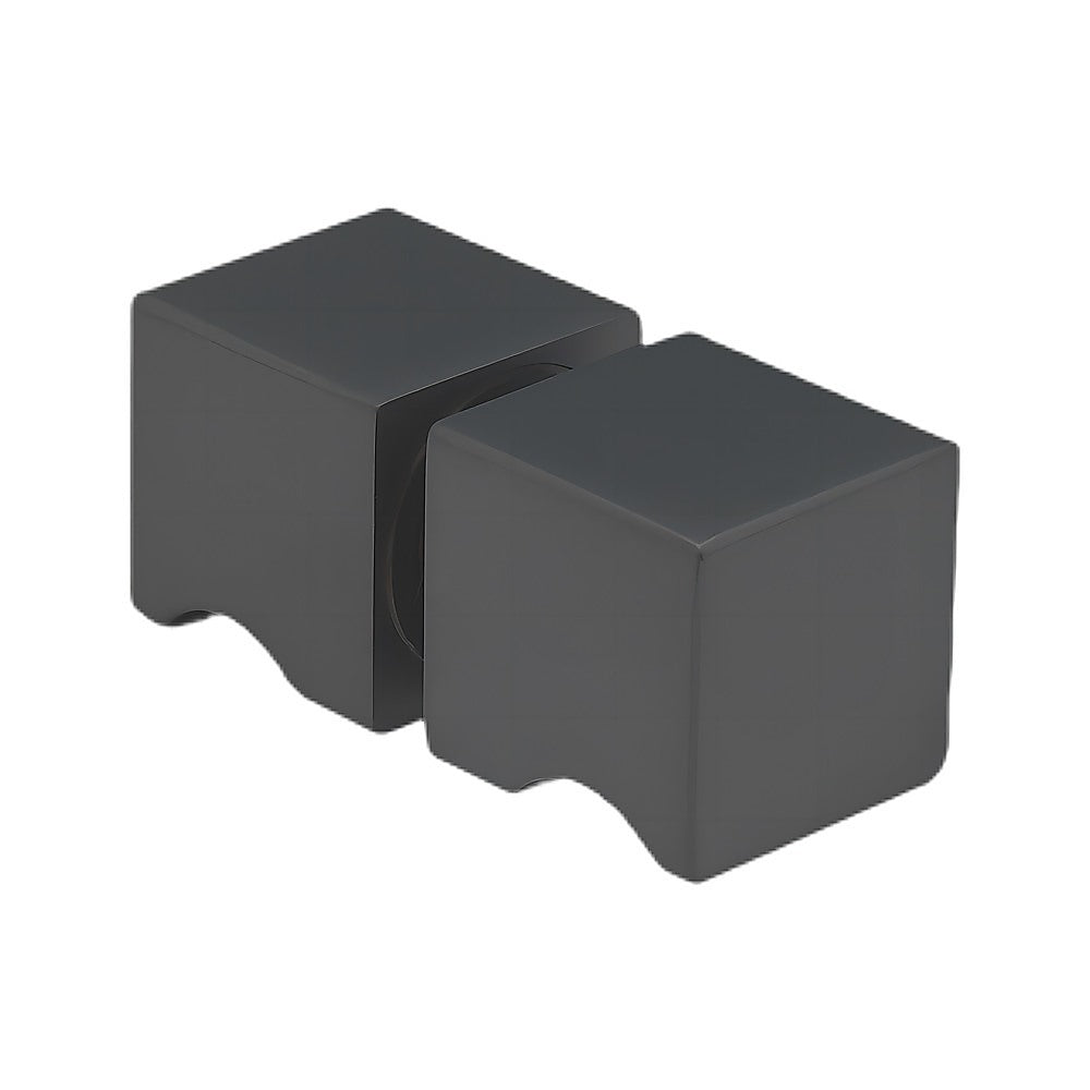 100x70cm Corner Frameless Shower Screen – Black Wall Channel with Brass Hinges & Square Knob Handle